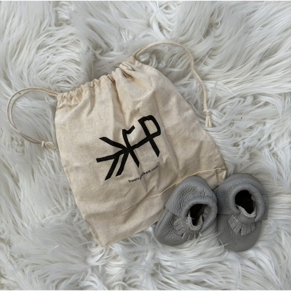 Freshly Picked Leather Moccasins in Dust Bag Grey 0-3 Months